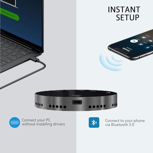 Conference Speaker and Microphone, Bluetooth Speakerphone for Small Meeting Room & Home Office，Wireless Conference Speaker 360°Voice Pick up with Noise Cancellation Mics for Computer/Laptop - Image 5
