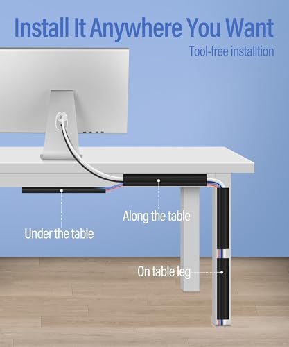 6 Pack Under Desk Cable Management Kit, J Channel Cable Raceway with Double Side Tape, Cord Organizer Tray for Desk, Easy Install, No Drilling, Cable Hider for Home & Office, Child & Pet Proof - Image 4