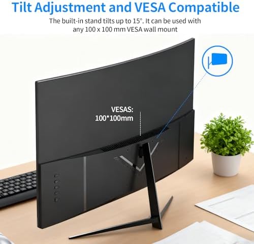 ZZA 27 inch 100Hz Curved Monitor with 1K 1920x1080 Computer Screen 27 inch FHD with HDMI,VGA and Wall Mountable|1080P Eye Care PC Office Display for Working and Gaming - Image 6