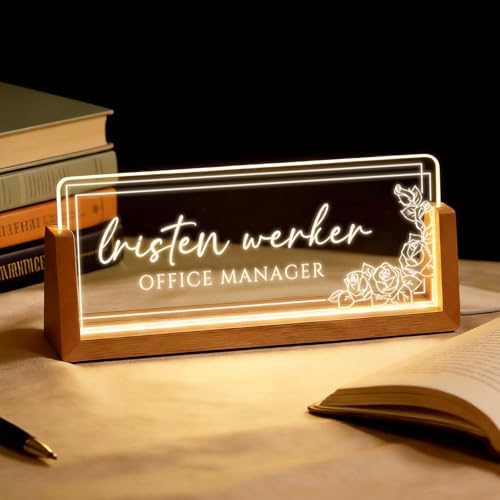 Personalized Light Up Acrylic Desk Name Plate - Custom Name Plate for Desk with Walnut Wood Base - Appreciation Office Gifts for Employees, Teacher, Social Worker (Rose-2) by Unknown