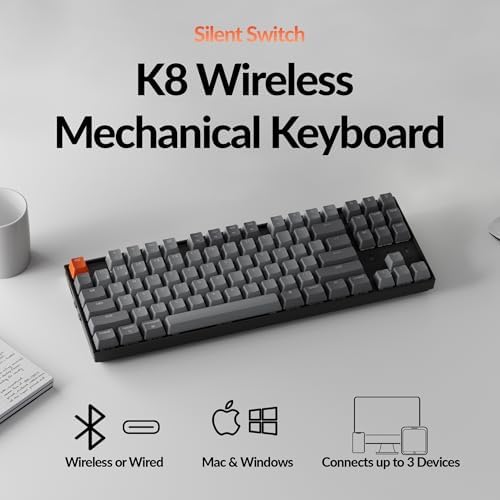 Keychron K8 Wireless Mechanical Keyboard – Silent Red Switch for Quiet Office and Gaming, TKL 87 Keys, Soft White LED Backlight, Bluetooth & USB-C Wired Connectivity, Compatible with Mac and Windows - Image 2