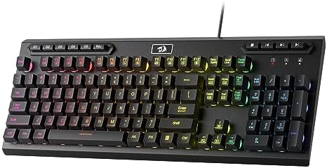 Redragon K513 RGB Membrane Gaming Keyboard, Standard 104 Keys Linear Mechanical-Feel Keyboard w/ 5 Extra On-Board Macro G Keys, Dedicated Media Control, Solid Metal Top Case by REDRAGON