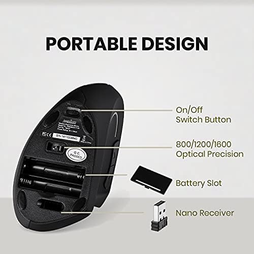 Perixx PERIMICE-713 Wireless Vertical Mouse - 6 Buttons Design - 3 Level DPI - Black - Right-Handed Design - Image 6