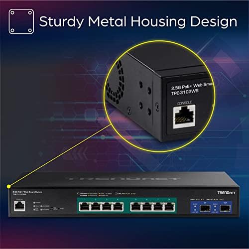 TRENDnet 10-Port Multi-Gig Web Smart PoE+ Switch, 8 x 2.5GBASE-T PoE+ Ports, 2 x 10G SFP+ Slots, Metal Housing, Managed Network Ethernet Switch, Lifetime Protection, Black, TPE-3102WS - Image 6
