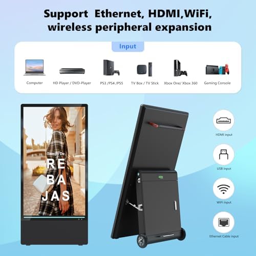 55 Inch Outdoor Digital Signage Kiosk, IP65 Waterproof Portable A-Frame LCD Display with Rechargeable Battery, 2000-Nit Auto-Brightness and Impact-Resistant Screen for Retail Store - Image 6