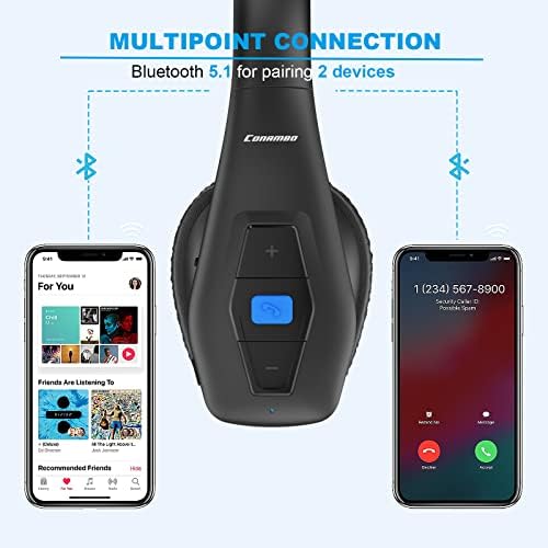 Conambo Bluetooth Headset V5.1, Trucker Bluetooth Headset with CVC8.0 Dual Mic Noise Canceling & Mute Button & 60 Hrs Workingtime Wireless On-Ear Headphones for Trucker Home Office Work Cell Phones - Image 5
