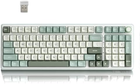 RK ROYAL KLUDGE R98 Pro Wireless Mechanical Keyboard, Creamy Bluetooth/2.4GHz/Wired RGB Gaming Keyboard with Number Pad and Knob, MDA Profile PBT Keycaps, Gasket Hot Swappable Tactile Switch, Green by RKROYALKLUDGE