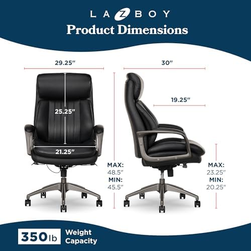La-Z-Boy High-Back Ergonomic Office Chair, AIR Lumbar Support Leather Chair - Image 3