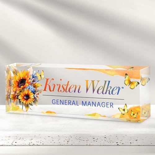 Custom Office Name Plate for Desk - Desk Name Plate Personalized Gifts for Coworkers, Boss, Employees, Teacher, Nurse - Office Desk Decor for Women Men - Employee Appreciation Gifts (Sunflower-2) by Cryphart-CustomGiftExpert