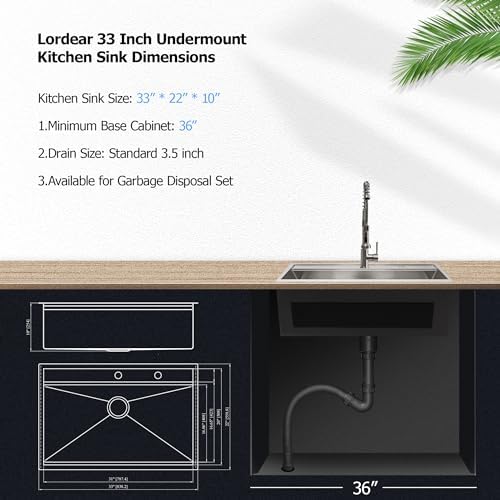 33 Inch Kitchen Sink Drop In - Lordear 33x22 inch Stainless Steel Kitchen Sink Drop-in Topmount 16 Gauge Single Bowl Workstation Kitchen Sinks with Accessories - Image 4