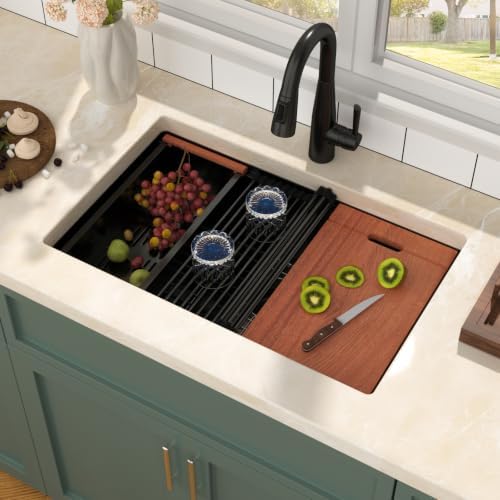 Mocoloo 30 Inch Matte Black Undermount Kitchen Sink Workstation - Image 2