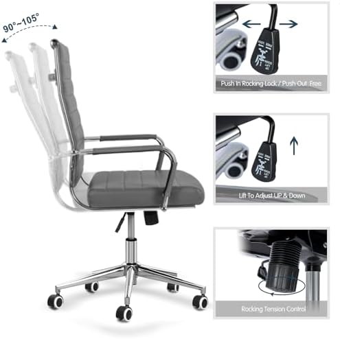 Office Desk Chair,Modern Leather Conference Room Chairs,High Back Ergonomic Home ofiice Chair,Adjustable Height Swivel Executive Computer Chair with Armrest and Padded Seat,Grey - Image 4