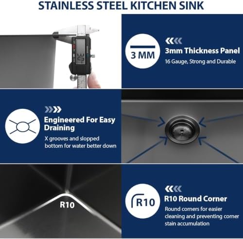 Lordear Drop In Kitchen Sink 33 inch Black Waterfall Sink T304 16 Gauge - Image 5