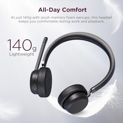 Lenovo Wireless VoIP Headset Teams Certified, Noise-Canceling Mic, Bluetooth 5.3 Multipoint, USB-A Receiver, 31-Hour Talk & 60-Hour Playback, Lightweight Over-Ear Design, Replaceable Earcups - Image 2