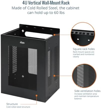 Tecmojo 4U Server Rack, Vertical/Horizontal Wall Mountable Rack with Vented Enclosure for 19 Inch IT Equipment, Cable Modems, Telecom, A/V,Black - Image 3