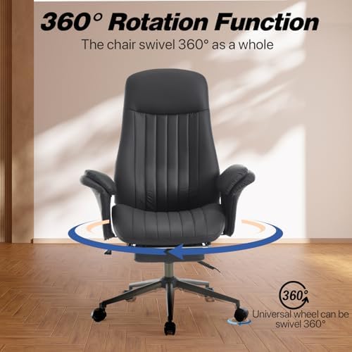 Home Office Desk Chair with Foot Rest, High Back Office Ergonomic Computer Chair with Lumbar Support Adjustable Height Rolling Swivel Chair Executive Task Armrests(Black) - Image 5