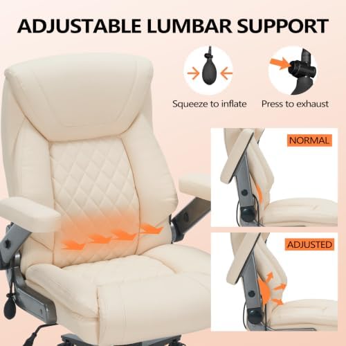 600lbs Big and Tall Office Chair with Lumbar Support 5 Way Adjustable Armrest Heavy Duty Ergonomic Office Chair Executive OfficeChair Extra Wide and Oversized (Beige) - Image 4