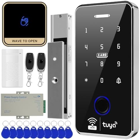 WiFi TUYA Security Access Control System Kit: Waterproof, Fingerprint, Password, RFID Keyboard Lock, 600lb Magnetic Lock, Smart Remote Door Opener, App WG26 Doorbell, Sensor Switch by XYBkey