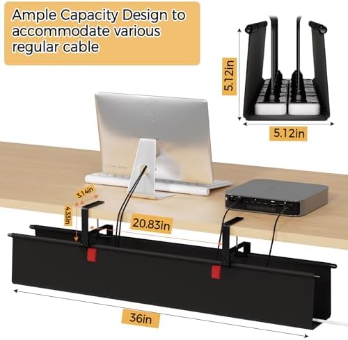 Under Desk Cable Management Tray, 36" Fabric Wire Cord Organizer, Black - Image 4