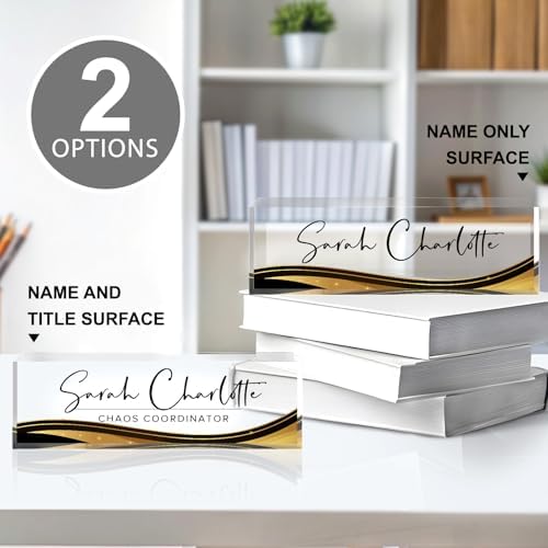 Custom Office Name Plate for Desk - Name Plate Personalized Gifts for Coworkers, Boss, Teacher, Social Worker - Acrylic Office Desk Decor for Women Men - Employee Appreciation Gifts (golden black) - Image 3
