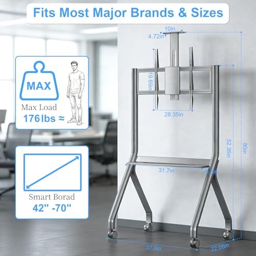 Smart Board Stand for 42"– 75" Interactive Smart Whiteboard, Height Adjustable Mobile Portable Stand with Four Lockable Wheels for Classroom Home Office Business Studio - Image 2