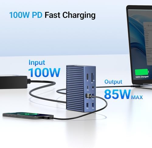 ACASIS USB C Docking Station Dual Monitor, 16-in-1 Laptpop Docking Station with 2* HDMI,VGA,2.5G Ethernet,SD/TF,10Gbps USB-C 3.1,3.5mm Audio,PD100W,USBC Hub for Dell/Lenovo/HP/ThinkPad (Gray) - Image 6