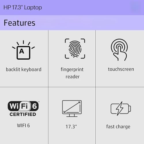 HP 17.3" Touchscreen Laptop with Lifetime Office 365 for the Web | Backlit Keyboard, Fingerprint Reader | Intel 13th Gen Core i5 CPU (10 Cores, 4.6GHz) | 8GB RAM, 256GB SSD | WiFi 6, Bluetooth 5.3 - Image 2