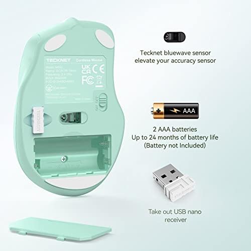 TECKNET Wireless Mouse, 2.4G Ergonomic Computer Mouse, 2600 DPI, Green - Image 3