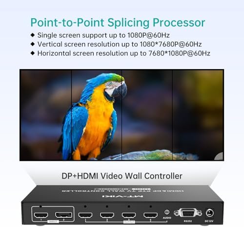 MT-VIKI 4K@60Hz HDMI+DP Video Wall Controller 2X2, Support 90°/ 180° /270° Rotate, Support Resolution UP to 4K@60Hz for 2X2 Mode, 8K@60Hz for 1X4 Mode (2 Input 4 Output) - Image 3