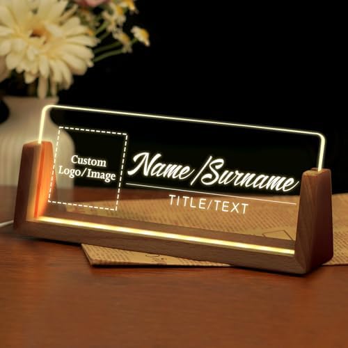 Desk Name Plate Personalized, Custom Acrylic Name Plate for Desk, Office Decor for Women Men, Appreciation Gifts for Coworkers Boss Teacher - Light-Up Name Plaque by Ueedklaayy
