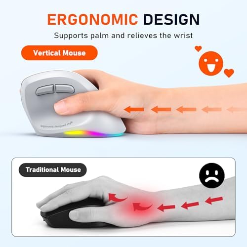 MEETION Ergonomic Wireless Vertical Mouse, Rechargeable, Gray - Image 4