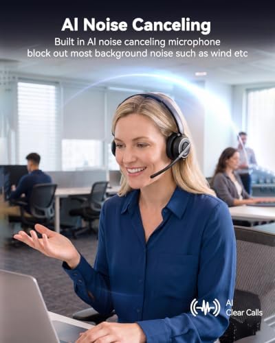 PrancyBt Wireless Headset with Noise Cancelling Microphone, Bluetooth Headset with Mic for Work, Wireless Headphones with Mute & USB Dongle for Work from Home/PC/Computer/Call Center - Image 2
