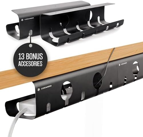 COREMINDED No-Drill Under Desk Cable Management Tray, 2-Pack, Medium by COREMINDED