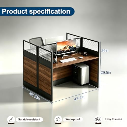 2-Person Office Cubicle Workstation Desk with Mute Privacy Panels & Cable Management, Computer Cubicles Desk for Home & Commercial Office Use, Walnut Finish - Image 2
