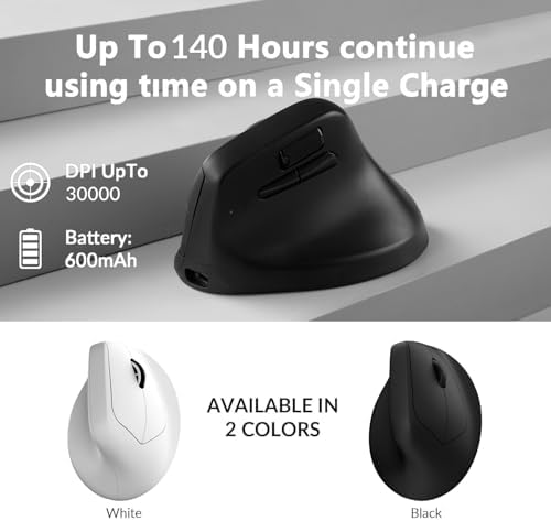 Keychron M5 Wireless Ergonomic Mouse, 8000Hz Tri-Mode 2.4 GHz/Bluetooth 5.1/Wired, PixArt 3950 Sensor, 30000 DPI, Ergonomic Lightweight Programmable Macro Button for Windows PC/Mac - Black - Image 3