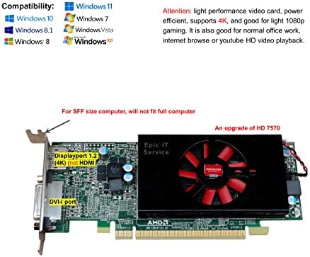 AMD Radeon HD 8570, 1GB GDDR3 with DP/DVI, PCI-E x 16, half bracket fits SFF Computer only, for Windows XP, 7, 8, 8.1, 10, 11, UEFI compatible, 4K resolution via DP Connection, 1 year warranty - Image 2