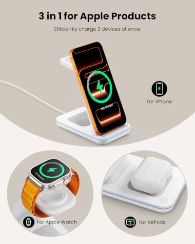 GEEKERA 3 in 1 Wireless Charging Station for Apple, Fast Wireless Charger Stand Dock for iPhone 17 16 15 14 13 12 11 Pro Max Plus XR XS X, Apple Watch Ultra/11/10/9/SE/8/7/6/5/4/3/2, AirPods Pro/4/3/2 - Image 2
