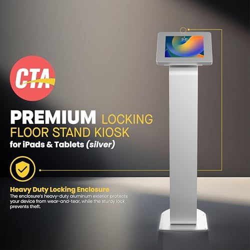 Premium Kiosk Floor Stand – CTA Locking Support Base Kiosk for iPad 11 (A16) - Pro 11-inch M4 - Air 11-inch M3- iPad 10th Gen - Galaxy Tab & More Tablets - Silver - (PAD-PARAFS) - Image 2