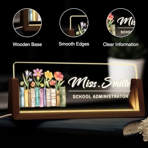 Desk Teacher Name Plate Personalized, Custom Acrylic Name Plate for Desk, Back to School Teacher Appreciation Gifts for Coworkers - Light-Up Name Plaque, Office Decor for Women Men - Image 3
