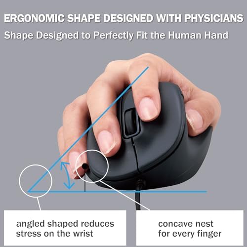 ELECOM Wired USB Ergonomic Shape Mouse, Silent Click, Right Hand, 2000DPI, 5 Buttons, Optocal Sensor, Compatible with PC, Mac, Laptop, EX-G, Lsize Black (M-XGM30UBSKBK) - Image 2