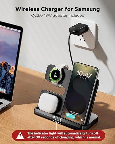 3 in 1 Charging Station for Samsung, Wireless Charger Stand for Galaxy S26/S25/S24/S23/Z Fold, Phone and Watch Charger for Samsung Watch Galaxy 8/7/6/5, Galaxy Buds 3/2/Pro - Image 3