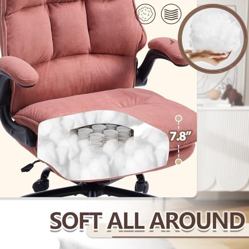 Comfy Office Chair Soft and Double Cushioned Ergonomic Computer Desk Chairs for Long Hours Executive Office Chair with Flip-up Armrests and Height Adjustment for Home Office Pink - Image 4
