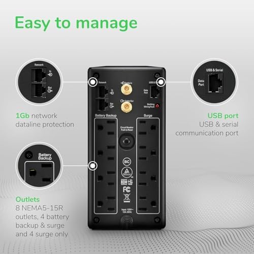 APC 1000VA/600W Pro UPS Battery Backup for Office Electronics, AVR, BX1000M - Image 2