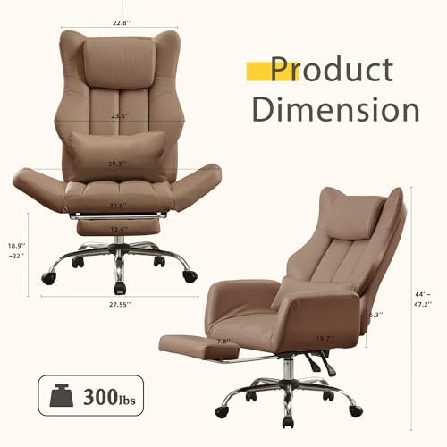 JOMEED Cross Legged Office Chair with Footrest,Flip Armrest,Brown - Image 2