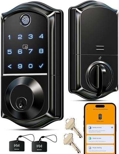 Veise VE017 Fingerprint Smart Door Lock with App Control, Matte Black by Veise