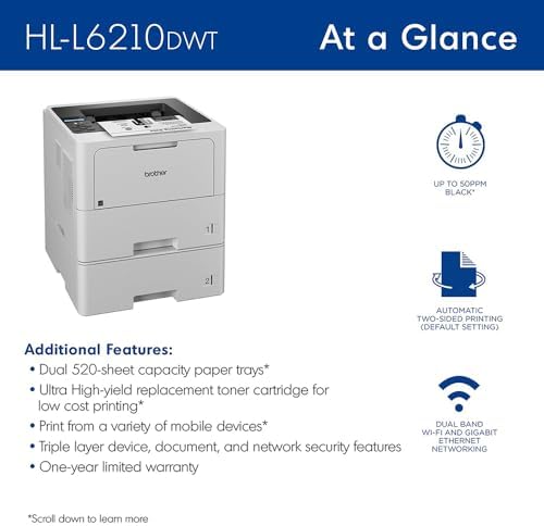 Brother Business Monochrome Laser Printer White HLL6210DWT Bundle Genuine Super High Yield Toner Cartridge Black - Image 5