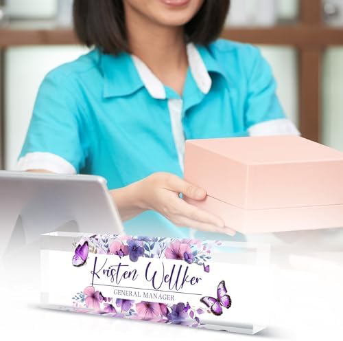 Custom Acrylic Office Name Plates for Desks - Personalized Purple Decor - Image 6