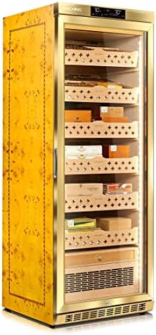 Cigar Climate Control Cabinet, Raching MON2800 Cigar Humidor Cabinet with Ammonia Removal, 320L Wood Frame Cabinet for Cigar Storing&Aging - Gold by RACHINGCigarWineCabinet