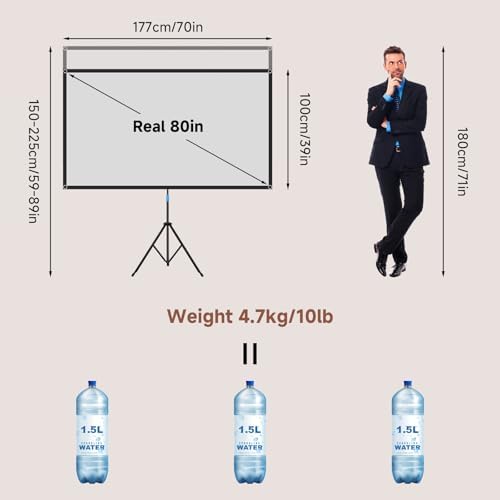 Projector Screen with Stand, 80 Inch Portable Projector Screen Outdoor Indoor, 1.5 Gain ALR Projection Screen, Anti Light, 4K Ultra HD 16:9 Outdoor Movie PVC Screen for Movie Night (Grey Screen) - Image 5