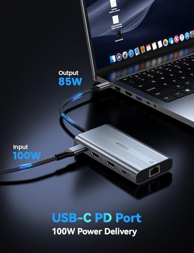 XAOSUN USB C Docking Station 4K@60Hz Dual Monitor, 10 in 1 USB C Hub, Grey - Image 4